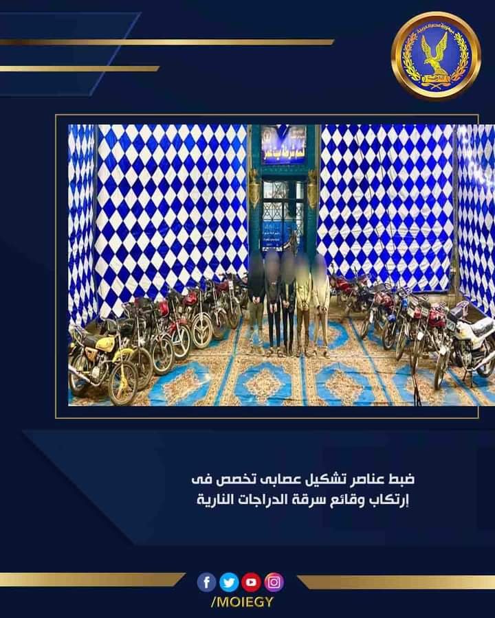 عاجل.. ضبط تشكيل عصابي تخصص في سرقة الدراجات البخارية بـ الدقهلية 2 عاجل.. ضبط تشكيل عصابي تخصص في سرقة الدراجات البخارية بـ الدقهلية