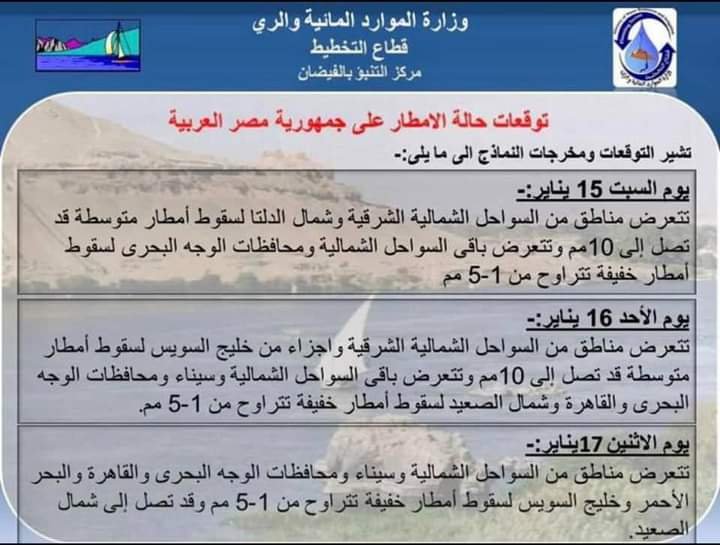 مركز التنبؤ بالفيضان يعلن أماكن سقوط الأمطار حتى يوم الاثنين 17 يناير 2022 2 مركز التنبؤ بالفيضان يعلن أماكن سقوط الأمطار حتى يوم الاثنين 17 يناير 2022