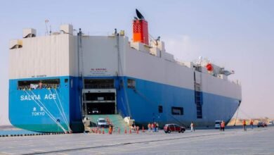ميناء السخنة يستقبل سفينة الرورو Salvia Ace على رصيف الحوض الثانى بحمولة 2078 سيارة