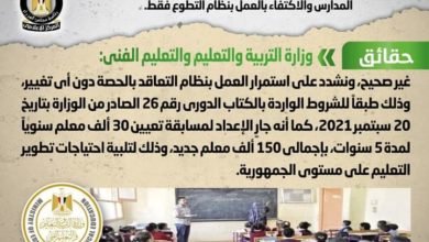 شائعة: إصدار قرار بإلغاء العمل بنظام التعاقد بالحصة للمعلمين بكافة المدارس والاكتفاء بالعمل بنظام التطوع فقط