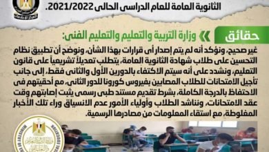 شائعة:إصدار قرار بتطبيق نظام التحسين على طلاب شهادة الثانوية العامة للعام الدراسي الحالي 2021/2022