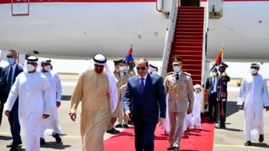 السيسي يستقبل رئيس دولة الامارات العربية المتحدة بمطار العلمين