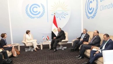 سامح شكري يستقبل وزيرة خارجية فرنسا على هامش مؤتمر شرم الشيخ لتغير المناخ