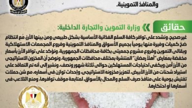 الحكومة تنفي وجود عجز في الكميات المعروضة من الأرز بالأسواق والمنافذ التموينية