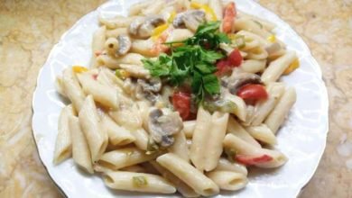 طريقة تحضير المكرونة بالوايت صوص بدون لحوم من مطبخ عالم النجوم