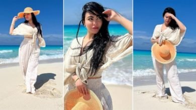 ميرهان حسين في جلسة تصوير جديدة على البحر