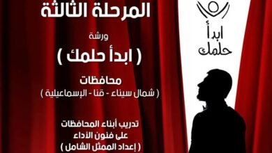 الثقافة تستكمل المرحلة الثالثة من مشروع "ابدأ حلمك" لإعداد الممثل الشامل بالمحافظات