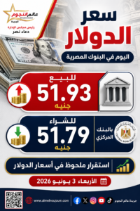 سعر الدولار مقابل الجنيه اليوم الأربعاء 3 يونيو 2026.. استقرار ملحوظ بالبنوك المصرية