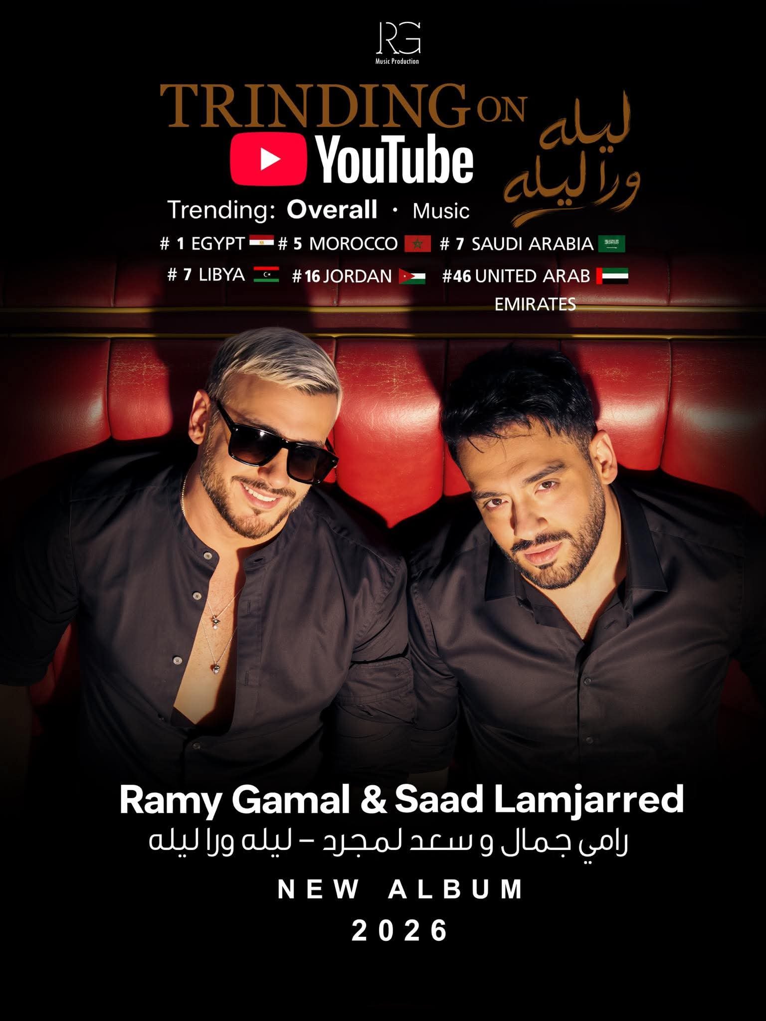 رامي جمال يحتفل بتصدر أغنية «ليلة ورا ليلة» تريند يوتيوب في جميع الدول العربية 3 رامي جمال